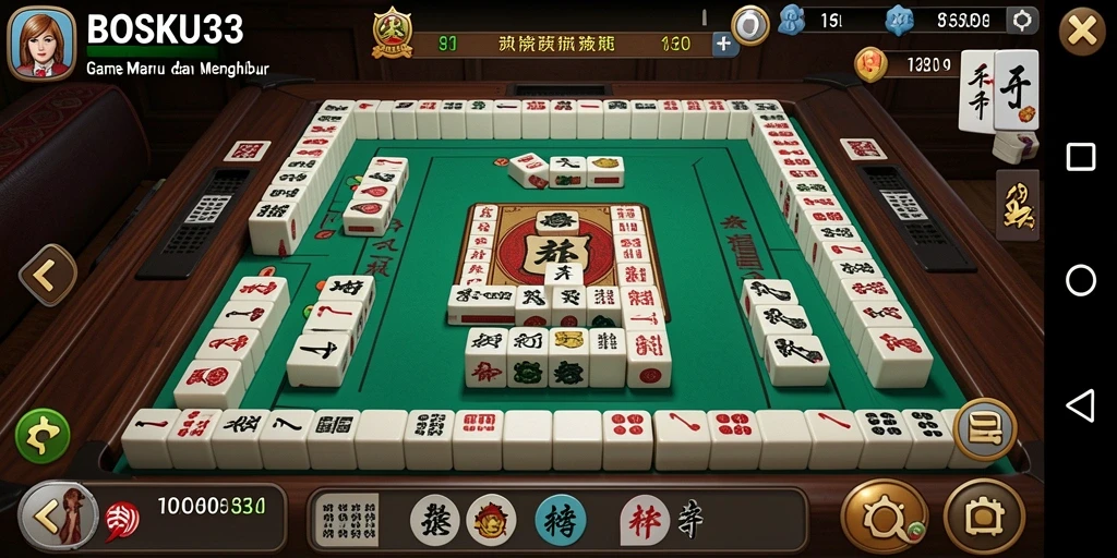 Tampilan gameplay menarik dalam BOSKU33 yang menampilkan Mahjong.