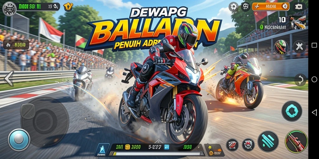Tangkapan layar DEWAPG menampilkan gameplay balapan motor yang mendebarkan.