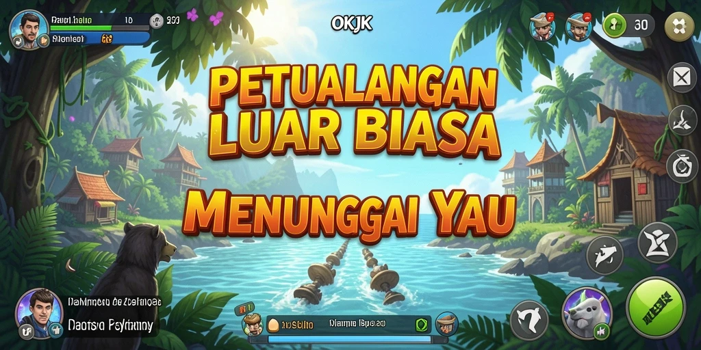 Tangkapan layar OKJK menampilkan karakter berpetualang dengan rintangan menantang.