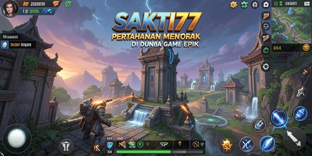 Menampilkan aksi strategis menara dalam SAKTI77 untuk melawan gelombang musuh.
