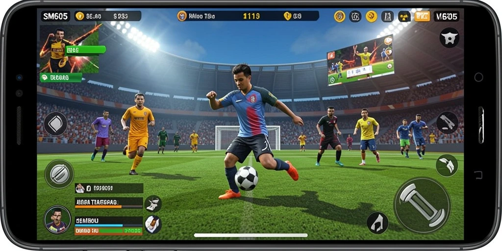 Screenshot SM605 menunjukkan aksi intens dalam pertandingan olahraga.