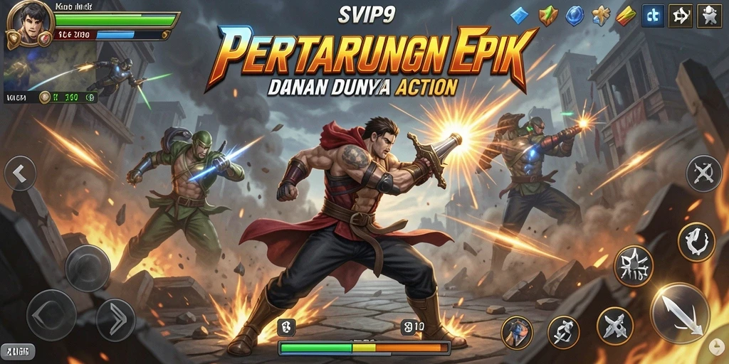 Gambaran mendebarkan gameplay Action di SVIP9 dengan pertarungan epik.
