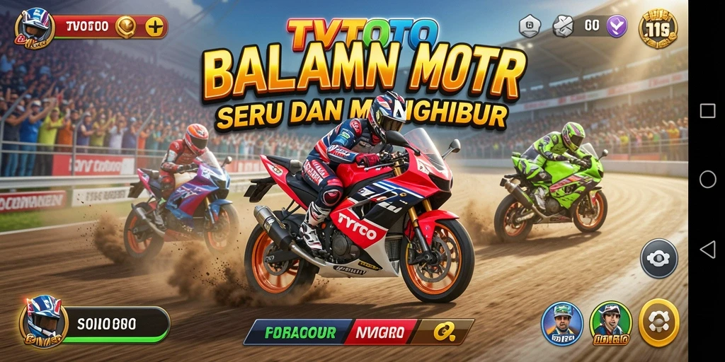 Tangkapan layar aksi balapan motor yang mendebarkan dari TVTOTO.