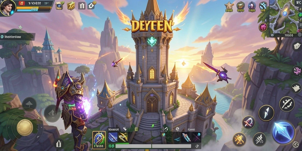 Screenshot gameplay VV62 menampilkan pertarungan menara yang mendebarkan.